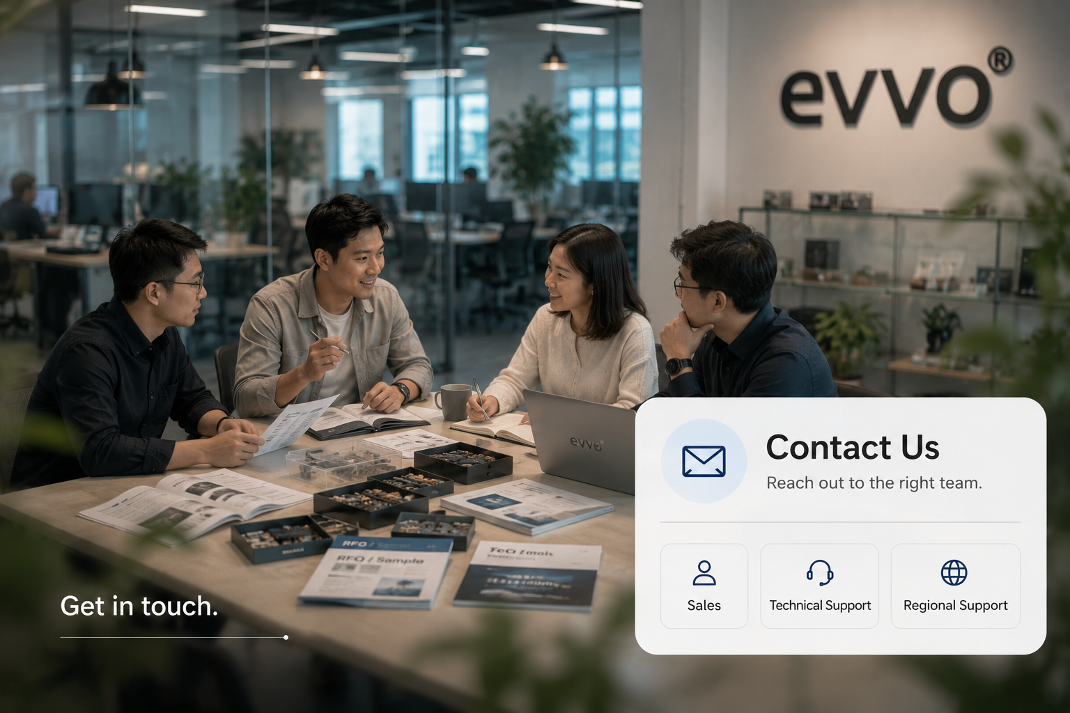 EVVO sales, technical support and regional support contact team discussion